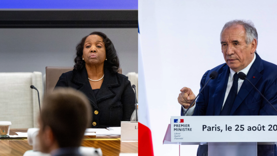 Federal Reserve Governor Lisa Cook (L) and French Prime Minister François Bayrou (R). We think that the current political uncertainty in France and surrounding the Fed could lift volatility