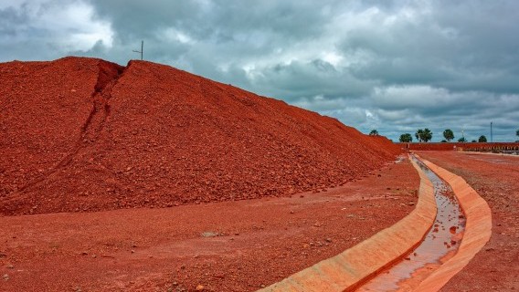 Large piles of bauxite ore Source: