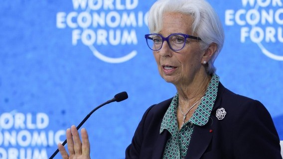 ECB President, Christine Lagarde, speaking at the World Economic Forum in Davos last month Source: