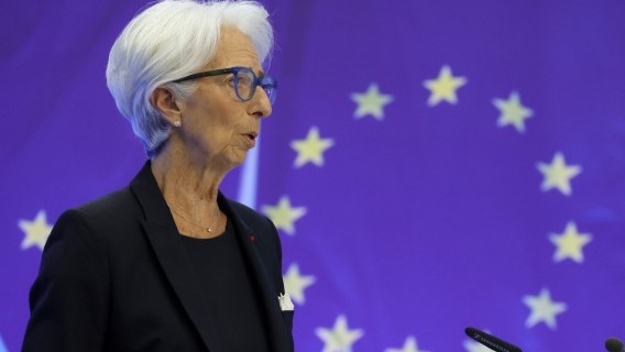 ECB President, Christine Lagarde at a news conference after July's meeting Source: