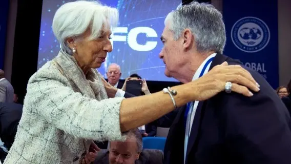 The ECB's Christine Lagarde and the Fed's Jerome Powell in 2018