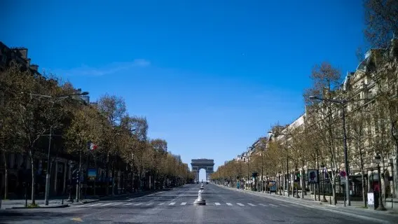 An empty Champs Elysée avenue in Paris