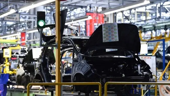 Car bodies on the production line at a Ford factory in Craiova, Romania