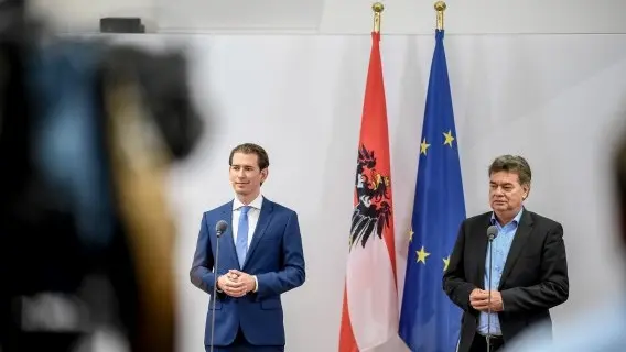 Leader of Austrian People's Party, Sebastian Kurz (L) and leader of the Austrian Green Party, Werner Kogler (R)