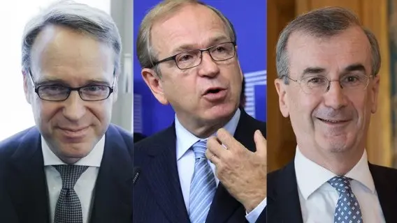From L -H: Bundesbank President Jens Weidmann, former Governor of the Bank of Finland Erkki Liikanen and the Governor of the Bank of France Francois Villeroy de Galhau