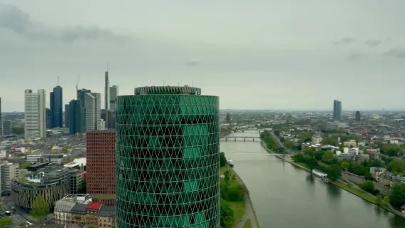 Aerial shot of the European Insurance and Occupational Pensions Authority headquarters in Frankfurt, Germany