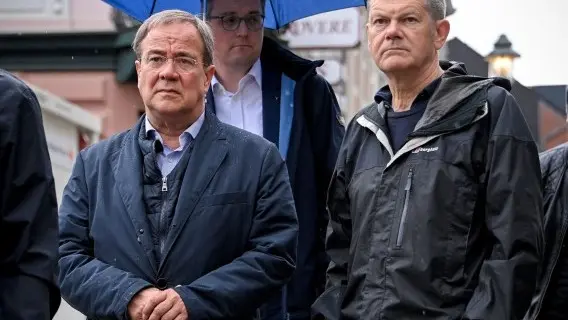 Candidates for Chancellorship Laschet (CDU) and Scholz (SPD) visit flood affected city of Stolberg, Germany