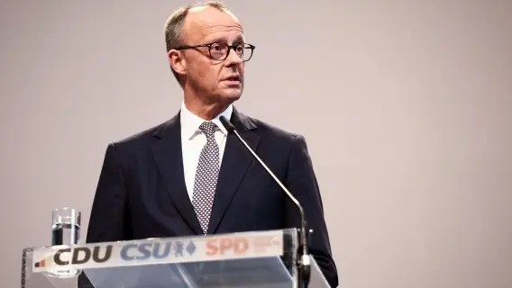 The incoming German Chancellor, Friedrich Merz, announcing the coalition agreement
