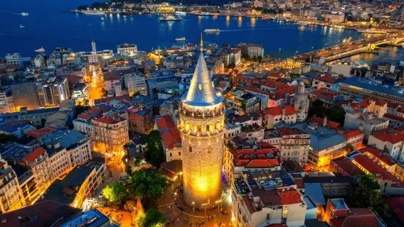 Galata tower at night in Istanbul, Turkey