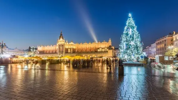 Krakow, Poland, Christmas tree on Main Market square