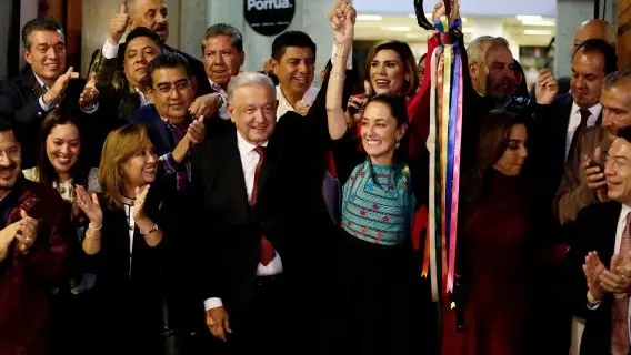 Claudia Sheinbaum, official candidate for the presidency of Mexico in 2024, receives the baton of command from Andres Manuel Lopez Obrador, president of Mexico