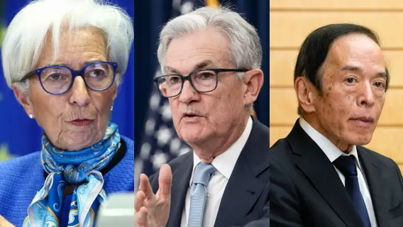 The ECB's Christine Lagarde, the Fed's Jerome Powell, and the BoJ's Kazuo Ueda