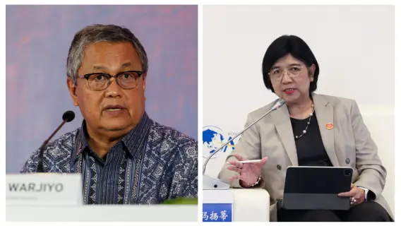 A surprise resignation by Bank Indonesia Governor Perry Warjiyo (L) has led former Senior Deputy Governor Destry Damayanti (R) to assume the role of Acting Governor