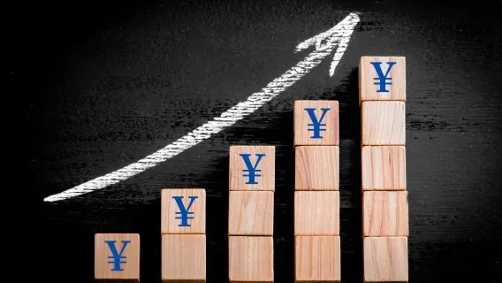 Rising yen ascending on blocks