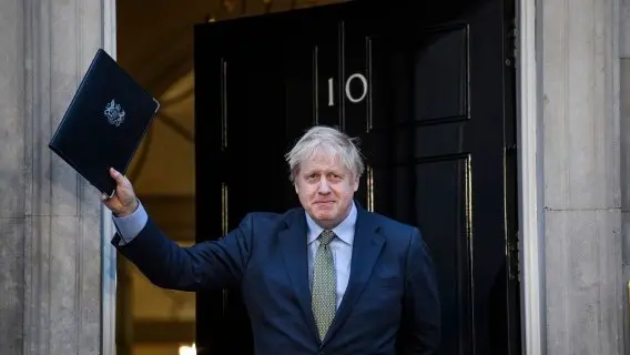 British Prime Minister Boris Johnson is seen returning to 10 Downing Street in London following December's General Election.