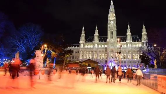 Ice skating in front of Vienna City Hall