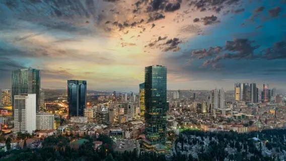 Skyscrapers and modern office buildings in the financial districts of Levent and Besiktas, Turkey