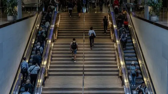 Moynihan Train Hall at Penn Station, New York. With inflation now above 4%, the squeeze on household spending power looks set to remain a constraint.