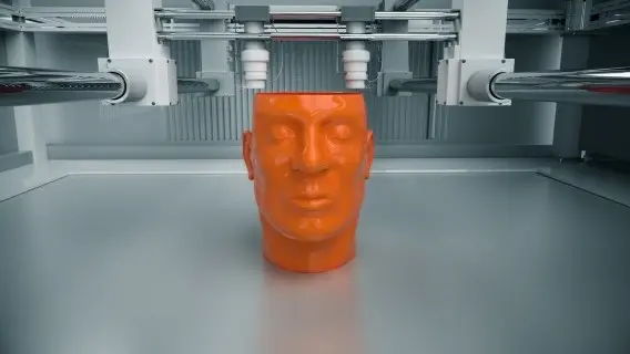 A 3D printer makes a model of a human head