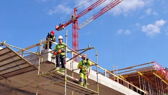 Construction workers in Warsaw, Poland