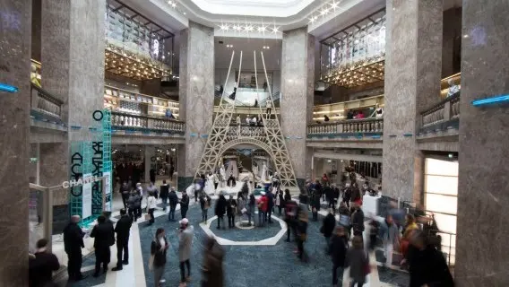 Shoppers at the Galeries Lafayette department store on the Champs-Elysees in Paris