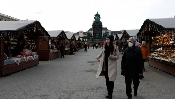 A virtually deserted Christmas market in Vienna