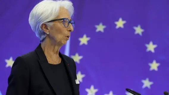 ECB President, Christine Lagarde at a news conference after July's meeting