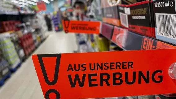 Promotional signs in a supermarket in Stuttgart, Germany