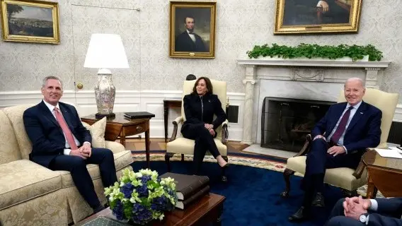 President Biden with US Vice President Kamala Harris and Speaker Kevin McCarthy on Tuesday