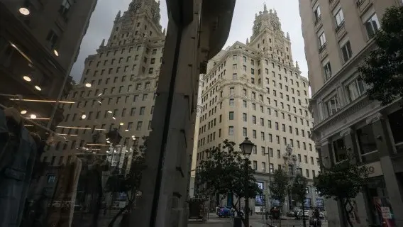 View of the Telefónica Building in Madrid, Spain