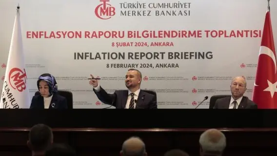 Turkey's Central Bank governor Fatih Karahan at a news conference earlier this year