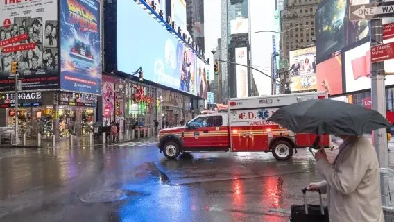 Sheltering from storms in New York's Times Square