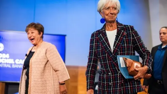 LOLs as the ECB's Christine Lagarde and the IMF's Kristalina Georgiev joke about James Smith's 'lost invitation'. Probably.