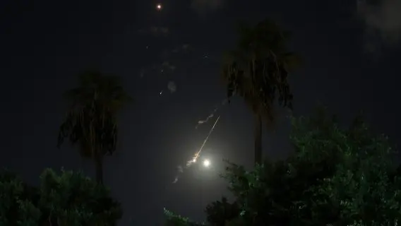 Israel's Iron Dome air defence system intercepts Iranian projectiles over Tel Aviv