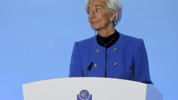 President of the European Central Bank, Christine Lagarde, at today's press conference in Germany