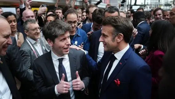OpenAI CEO Sam Altman and French President Emmanuel Macron. AI could provide a major boost to productivity, but we could see uneven gains between countries - particularly across Europe
