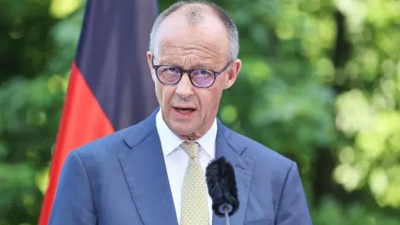 German Chancellor Friedrich Merz at today's press conference following the Coalition Committee Meeting