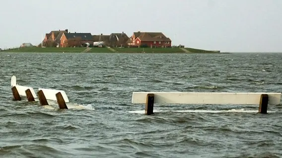 Benches That Once Provided a Marvellous Sea View Vantage Point Have Succumbed to the Rapidly Rising Water Level on the Island of Hallig Hooge Off the Northern German Coast