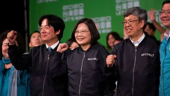 Taiwan's President Tsai Ing-wen, centre, celebrates with her supporters